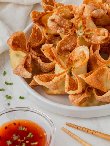 Crispy Panda Express Cream Cheese Rangoon Recipe served with sweet chili sauce