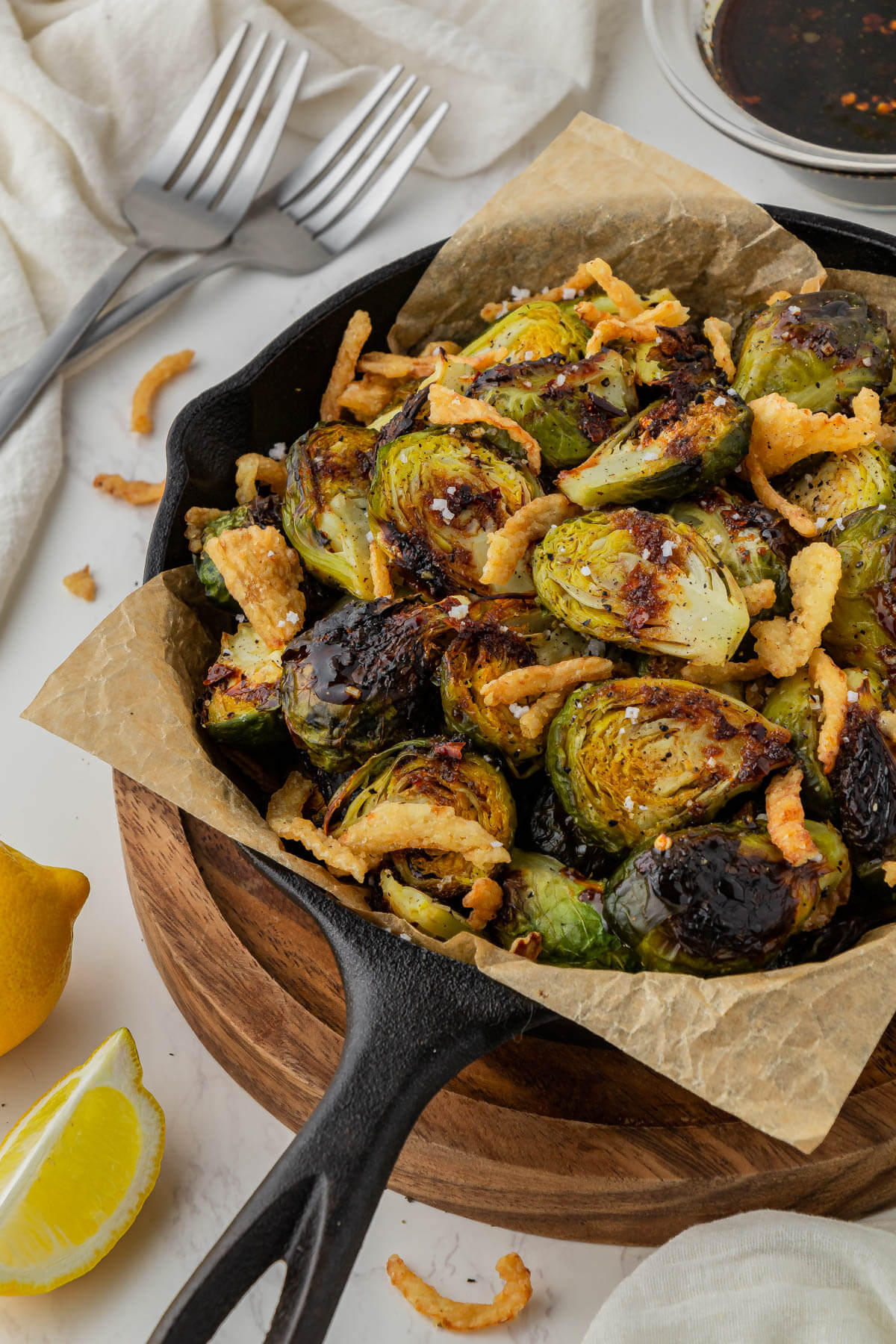 Red Lobster Brussels Sprouts on a skilet