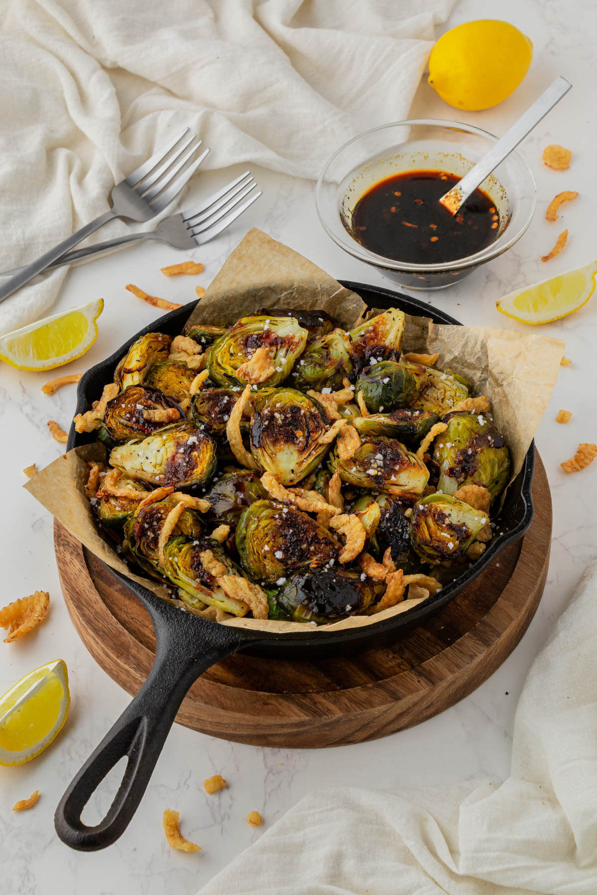Red Lobster Brussels Sprouts on a skillet