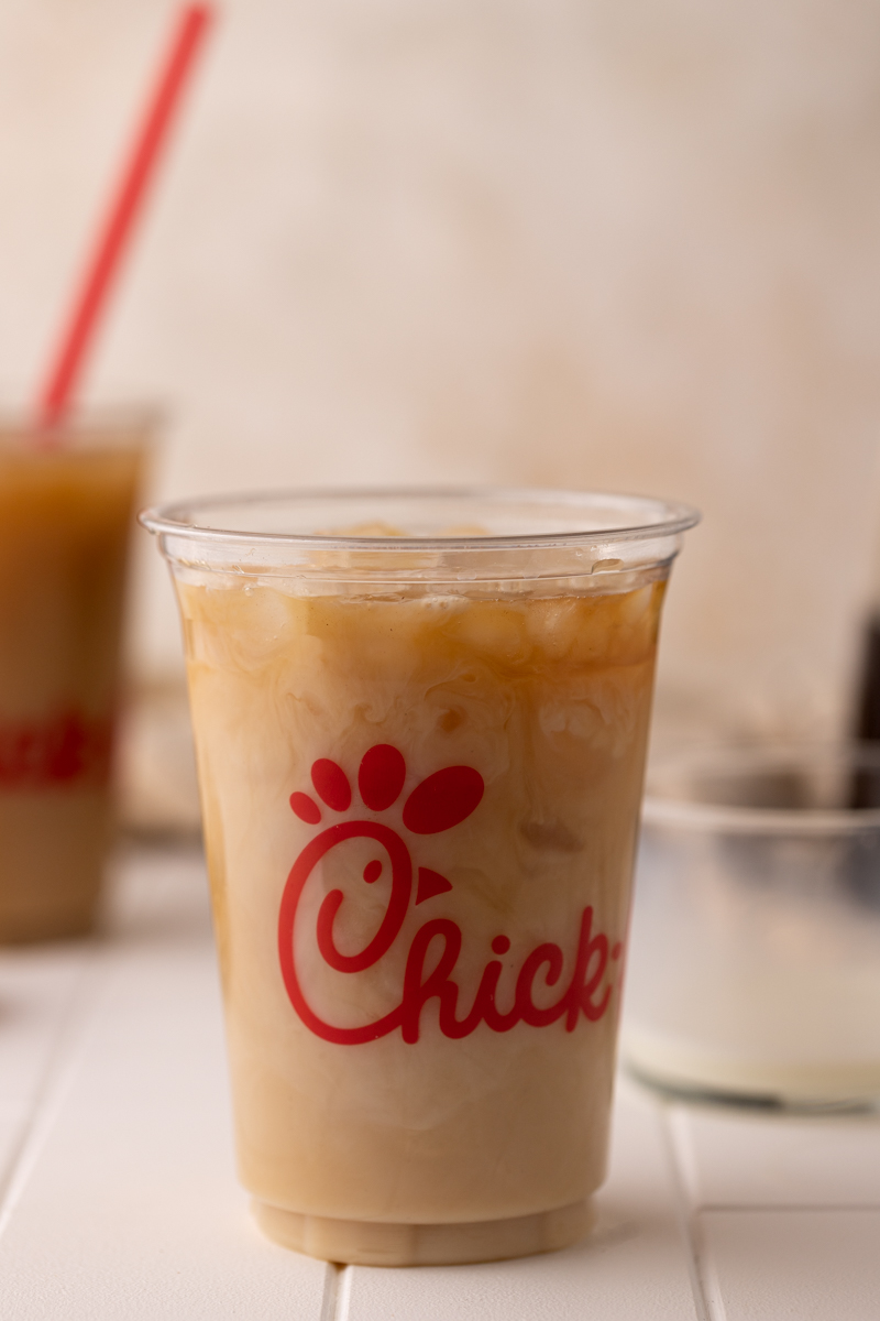 finished product of Chick Fil A vanilla iced coffee