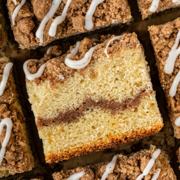 close up of cinnamon swirl in coffee cake