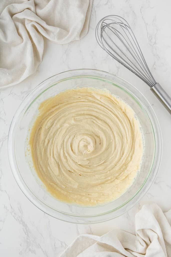 cake batter mixed in bowl