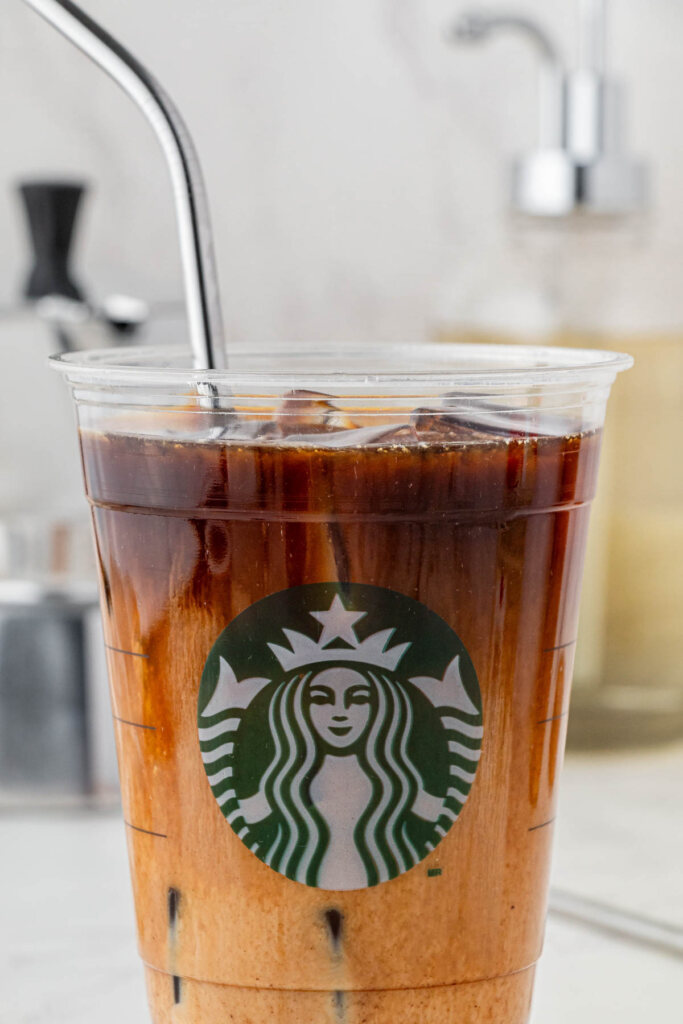 Close up of Starbucks cup with coffee inside