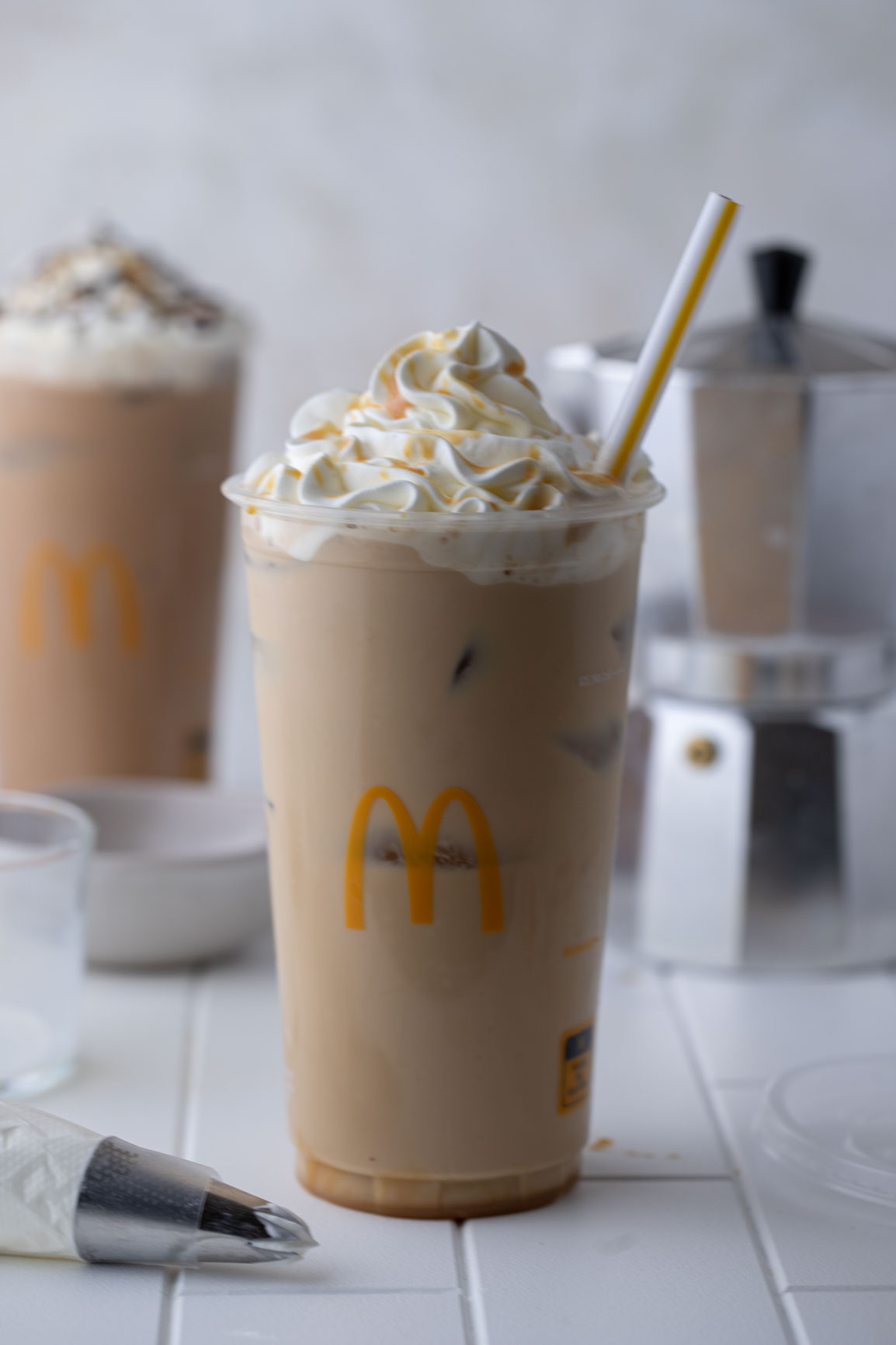 side shot of the mcdonald's caramel iced coffee
