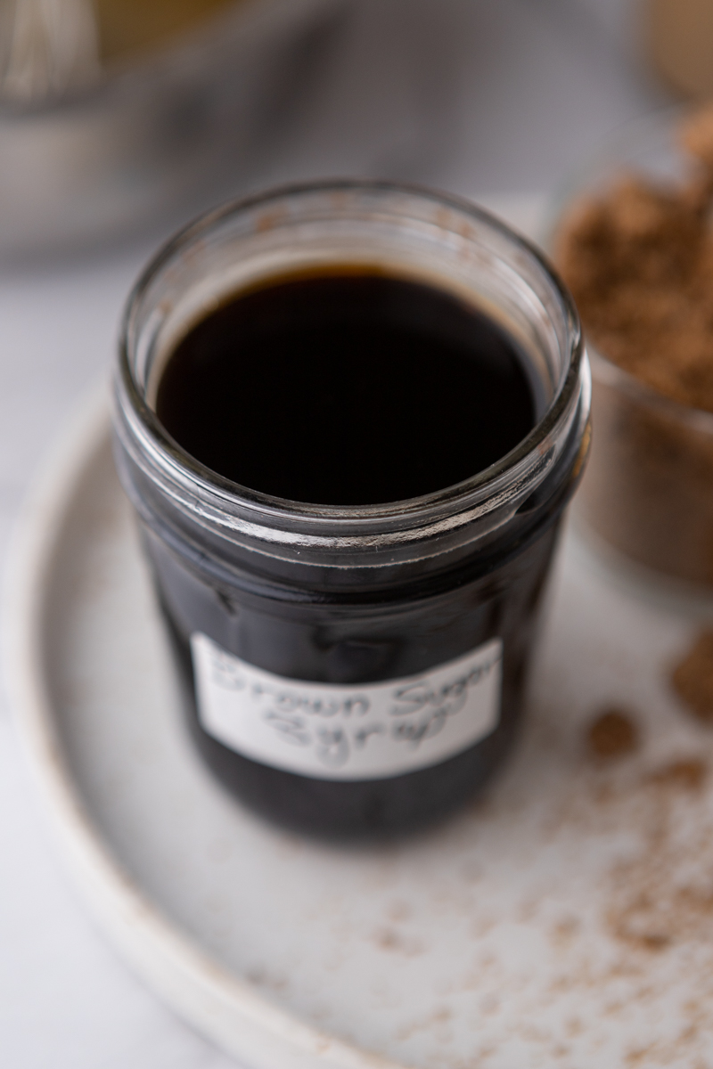angled overhead shot of the starbucks brown sugar syrup recipe