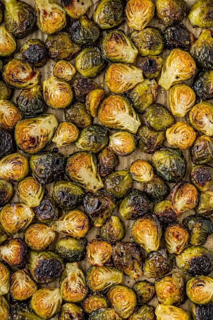 close up view of cooked outback brussels sprouts