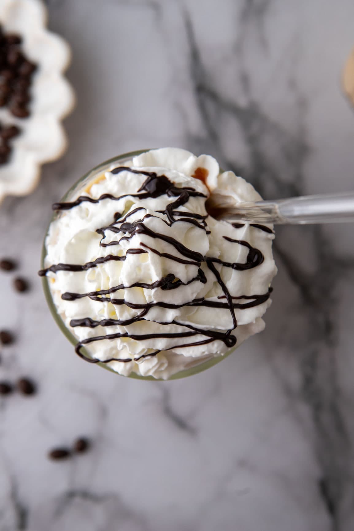overhead shot of dunkin frozen coffee recipe