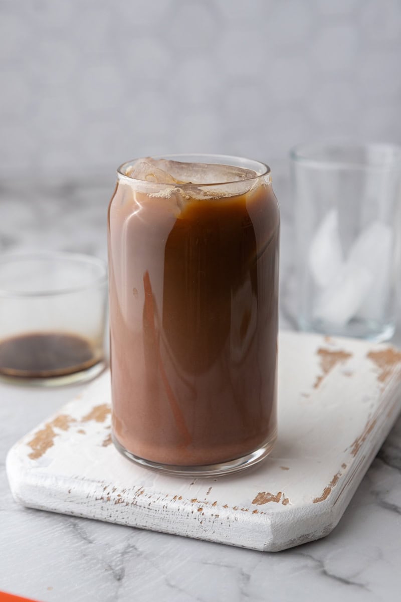 a glass of iced coffee