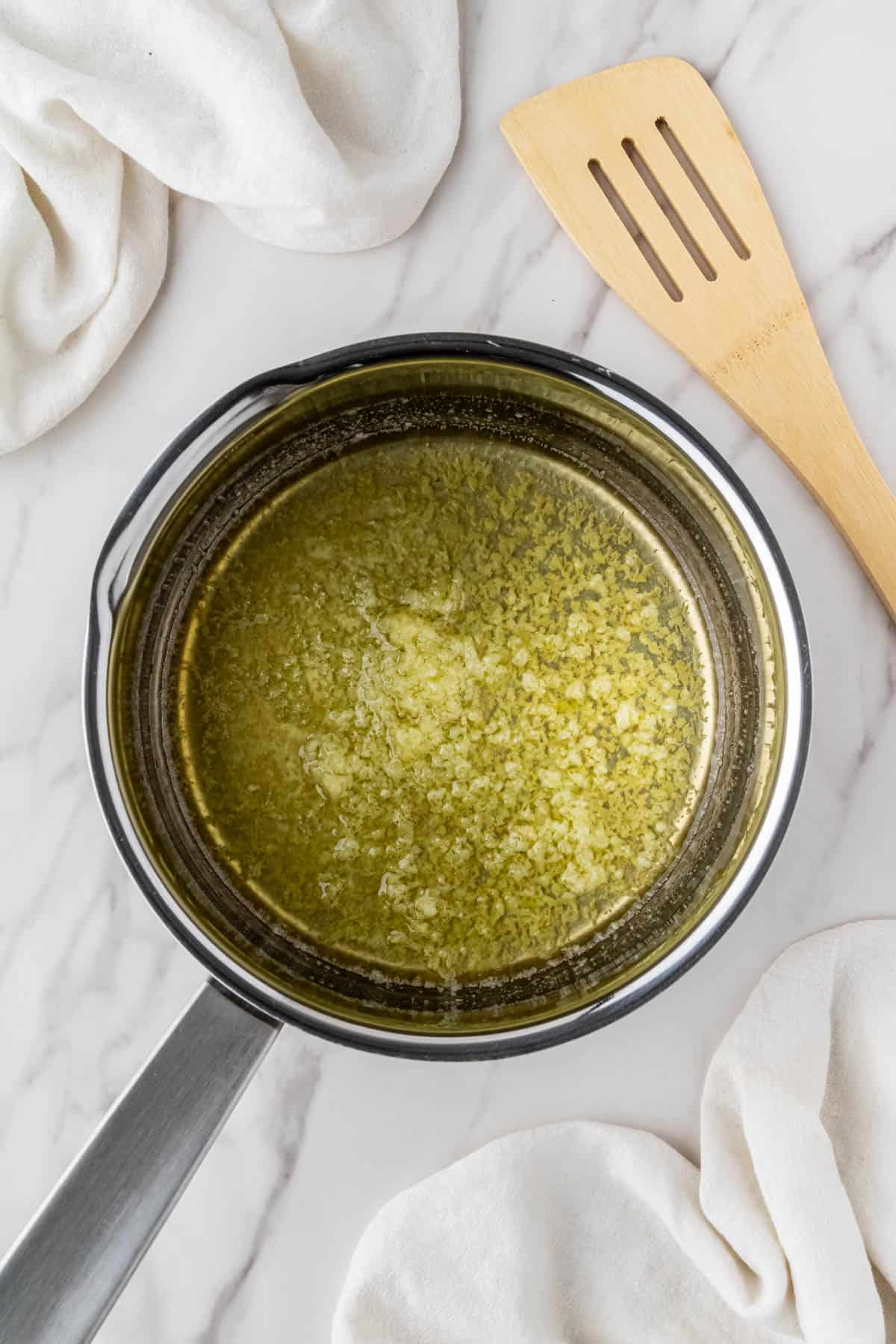 garlic butter sauce in saucepan