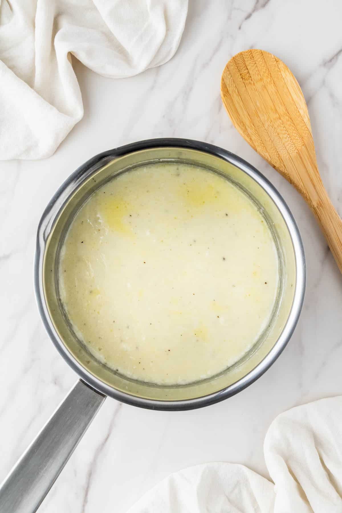 cheese sauce on the stove