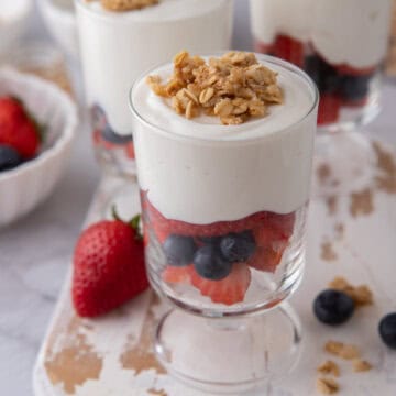 three mcdonald's parfait recipe next to each other