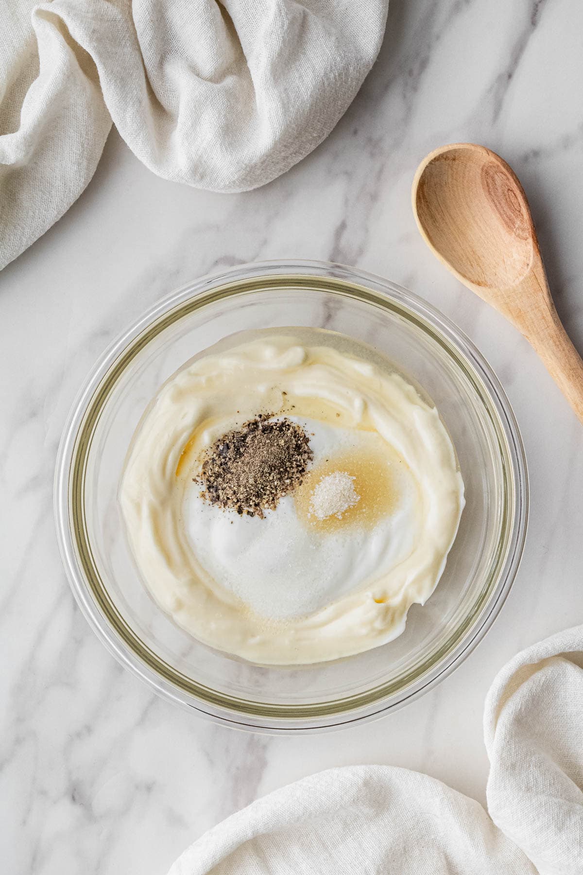 unmixed sauce ingredients in a bowl