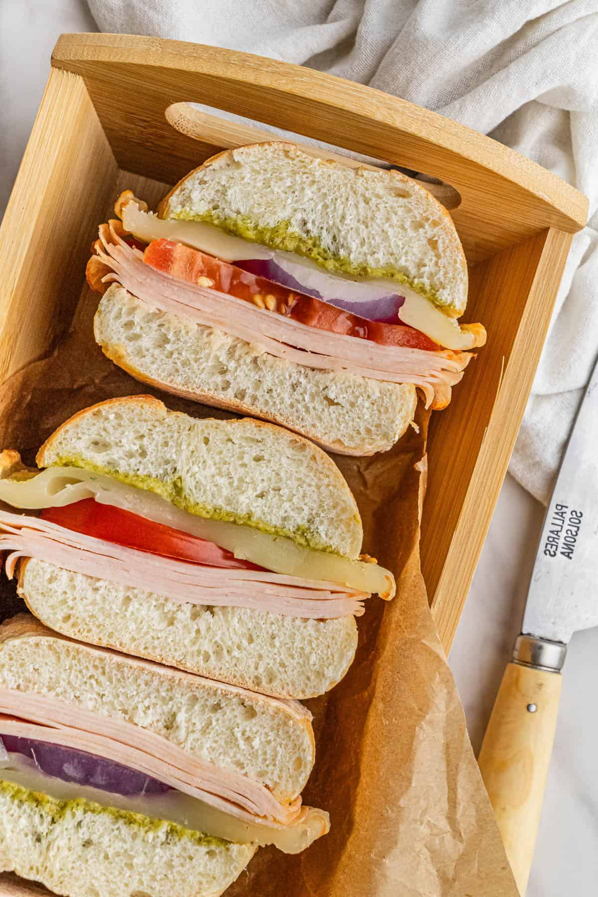three pieces of Costco Turkey and Provolone Sandwich recipe