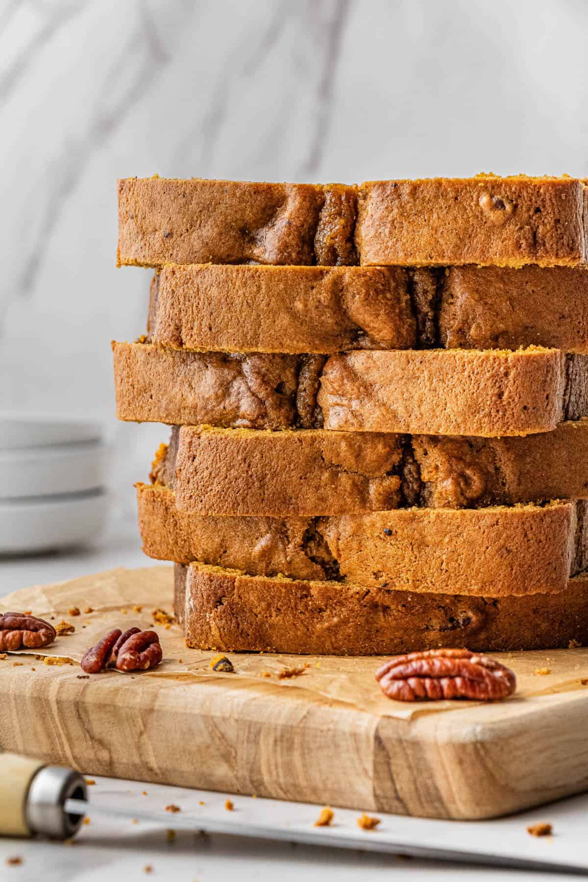 stack of Libby's pumpkin bread recipe slices
