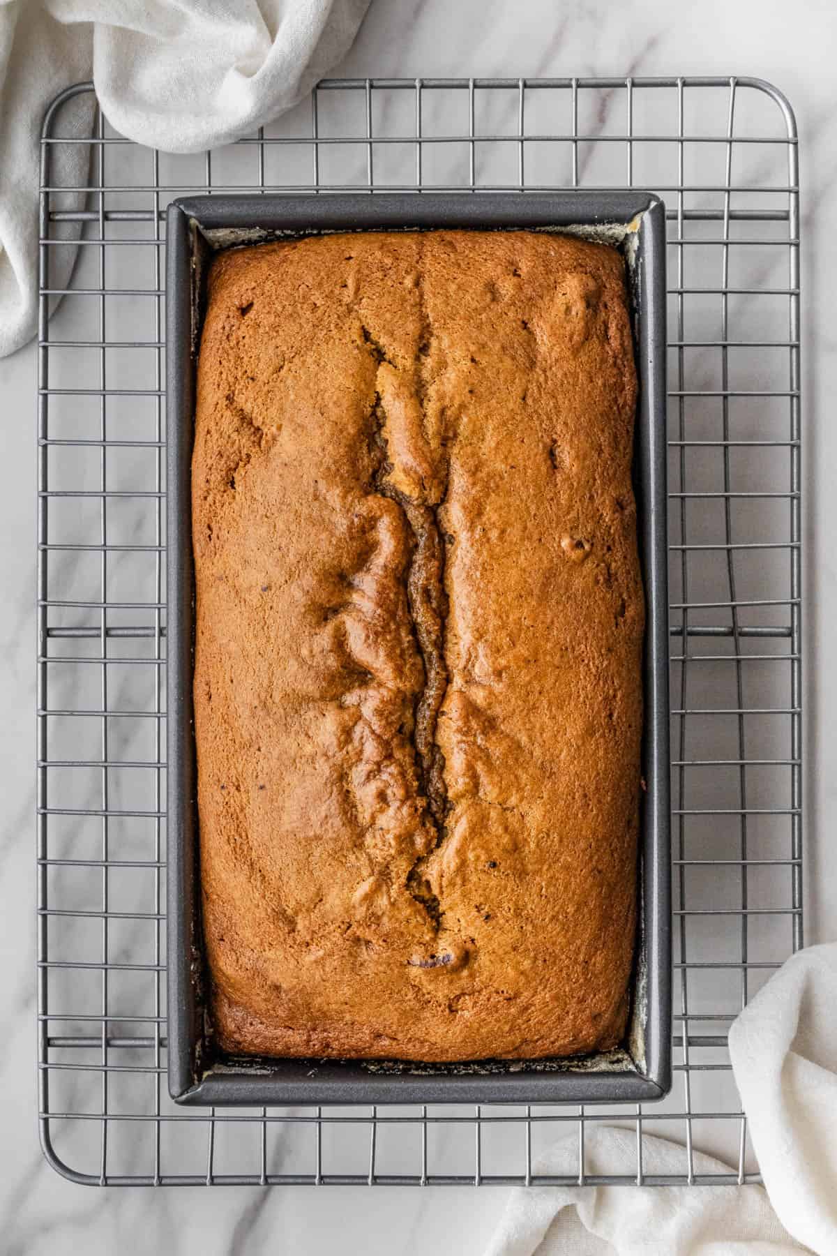 baked Libby's pumpkin bread recipe mix in loaf pan