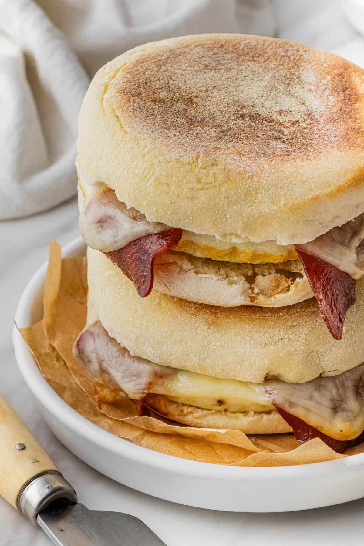Starbucks Turkey Bacon Sandwich recipe stacked on top of each other on white plate