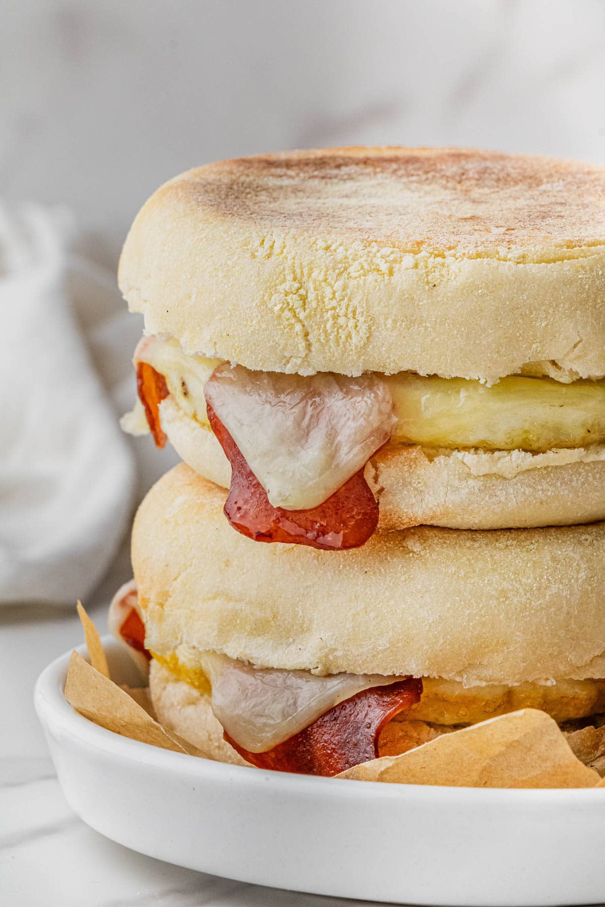 Starbucks Turkey Bacon Sandwich recipe stacked on top of each other on white plate