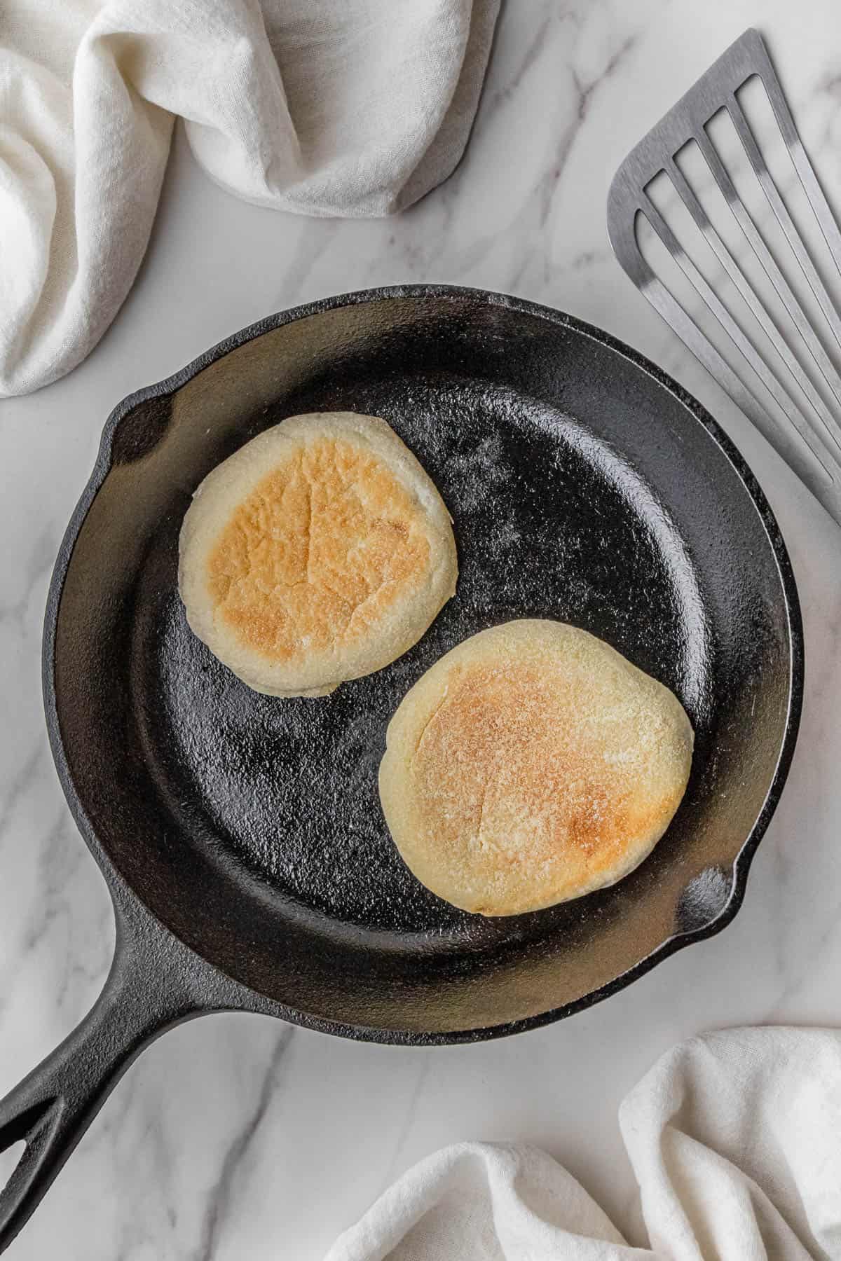 English muffins in pan