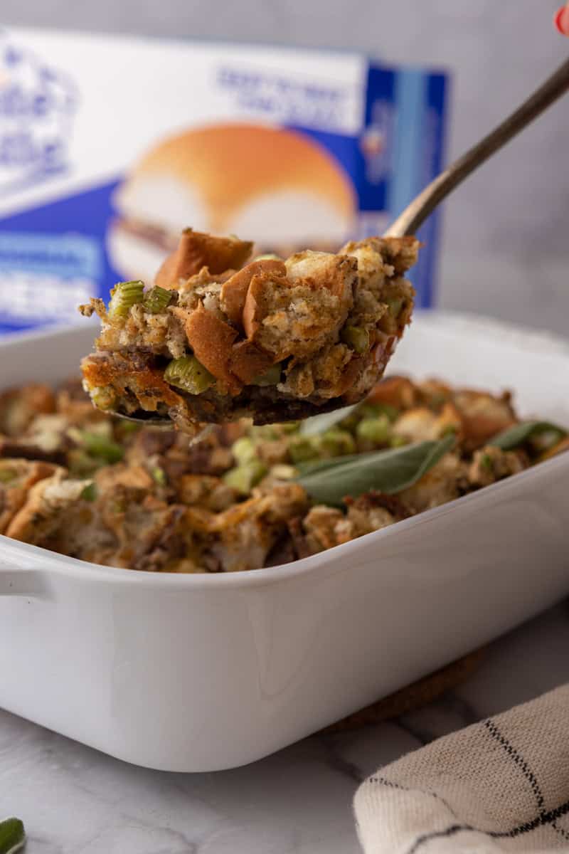 white castle stuffing recipe on a fork
