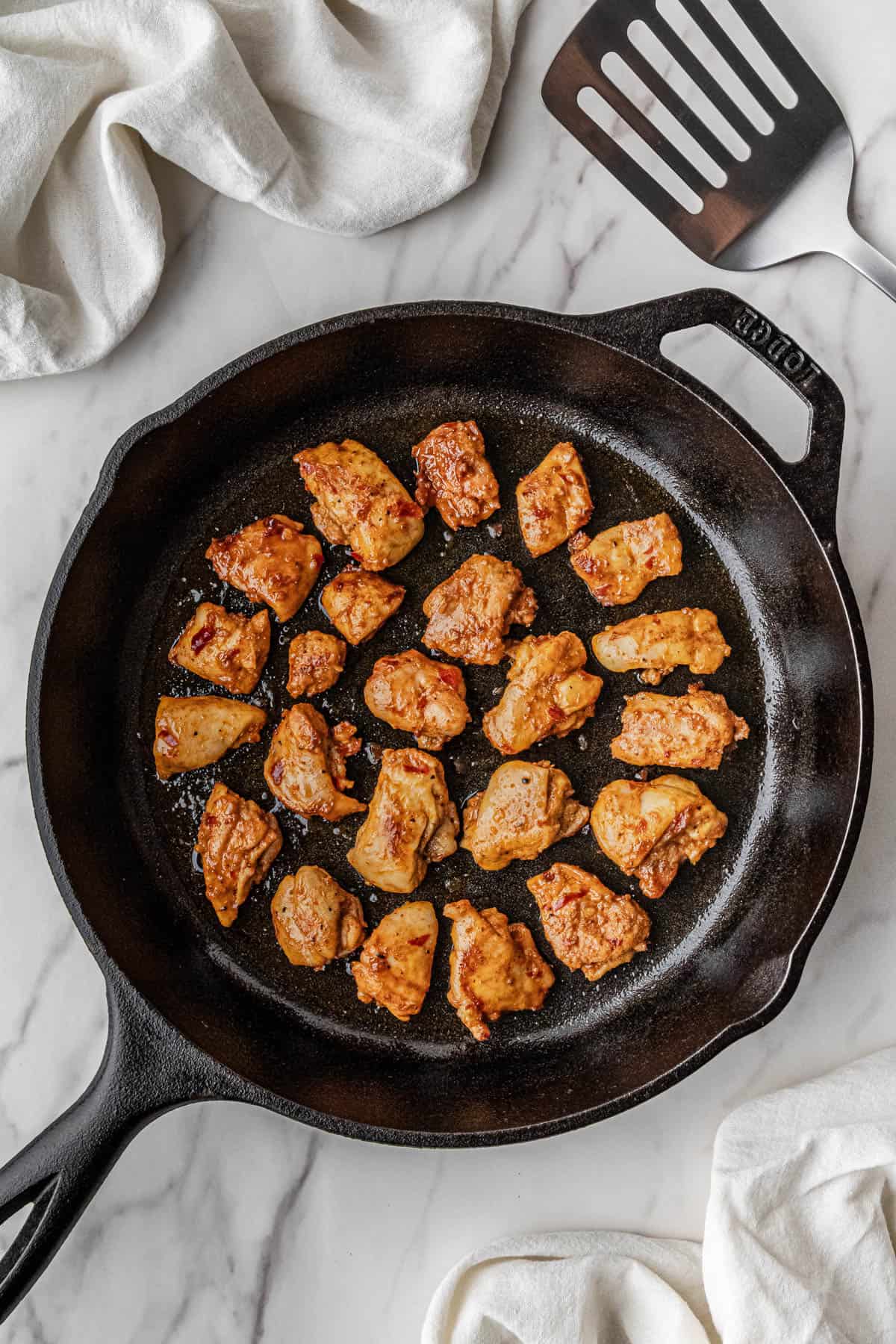 cooked meat in a cast iron skillet