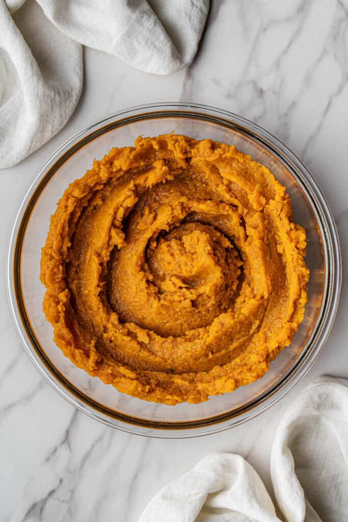 mashed ingredients in clear bowl