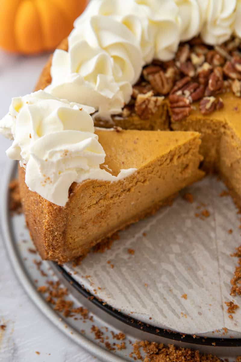 side shot of the cheesecake factory pumpkin cheesecake recipe