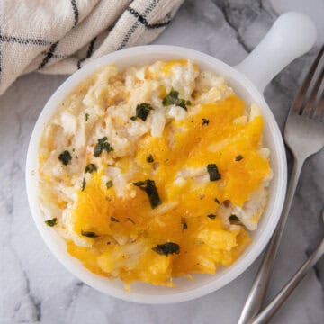 Cracker Barrel Cheesy Hash Brown Recipe crock pot overhead shot