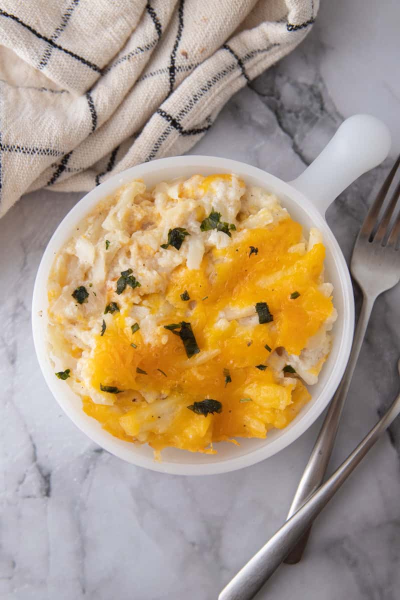 Cracker Barrel Cheesy Hash Brown Recipe crock pot overhead shot