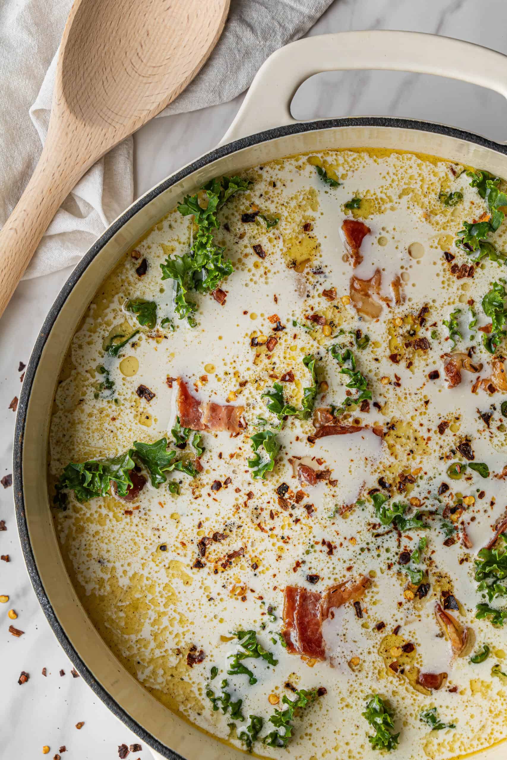 close up of Olive Garden authentic Zuppa Toscana