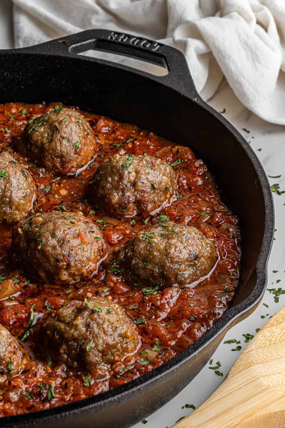 olive garden meatballs recipe sitting in tomato sauce