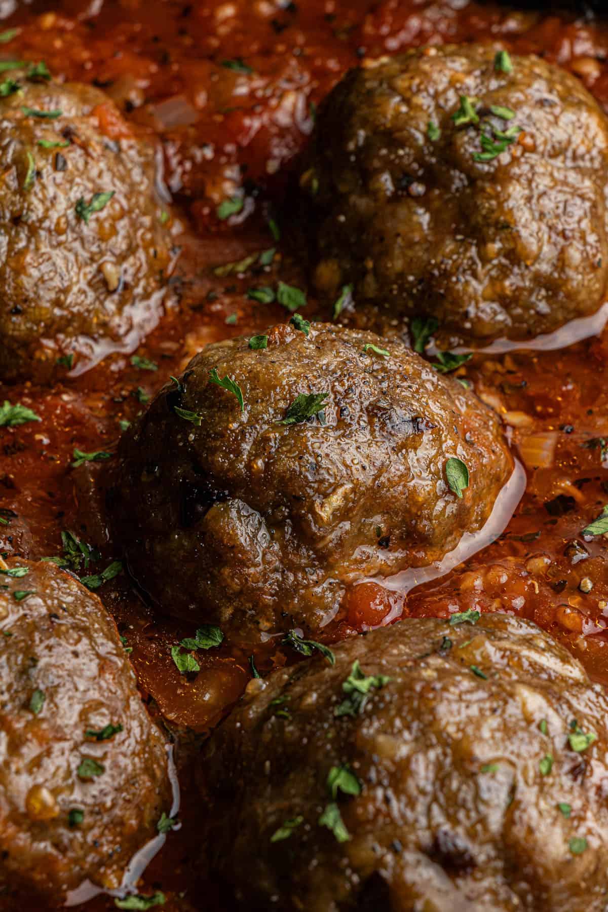 olive garden meatballs recipe sitting in tomato sauce