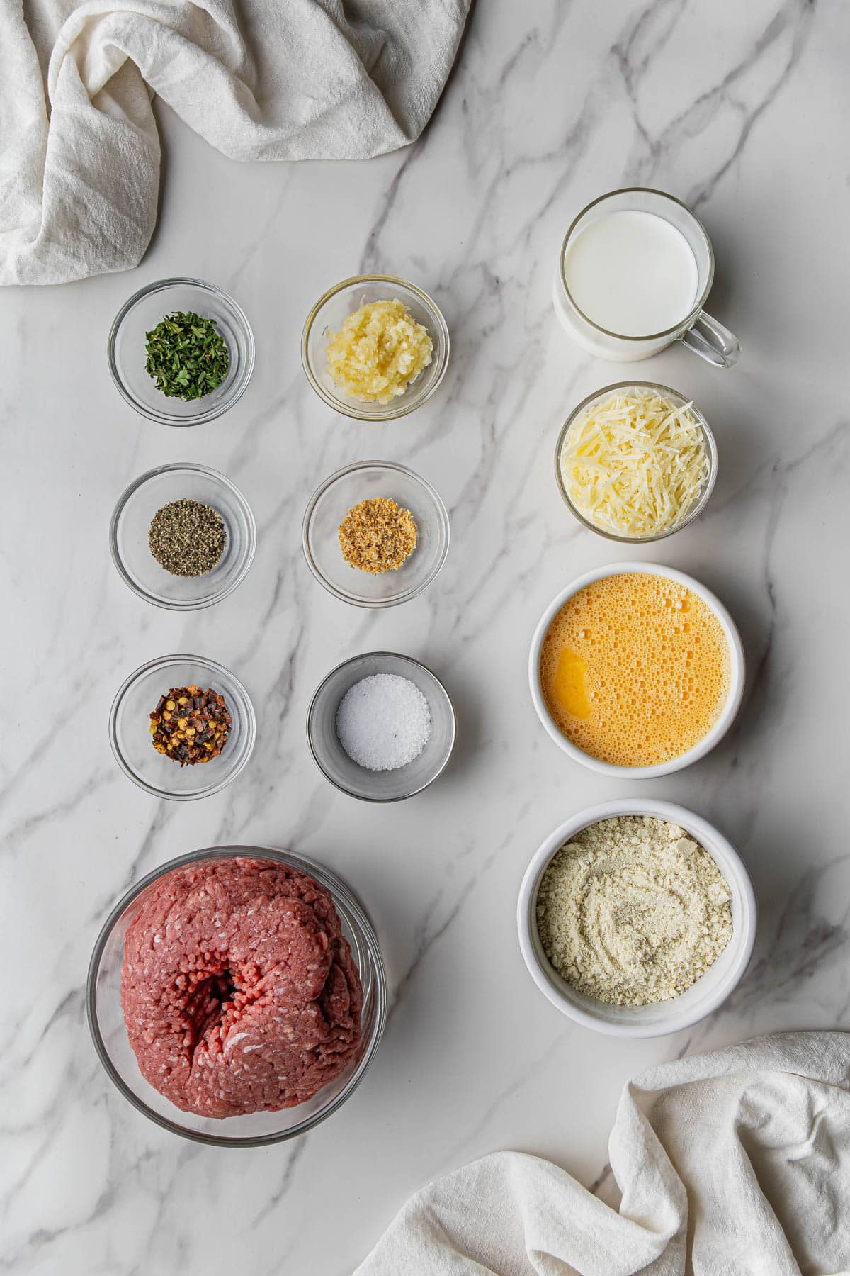 Olive Garden meatballs recipe ingredients in individual containers