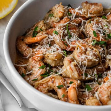 Red Lobster Shrimp Scampi copycat recipe in white bowl