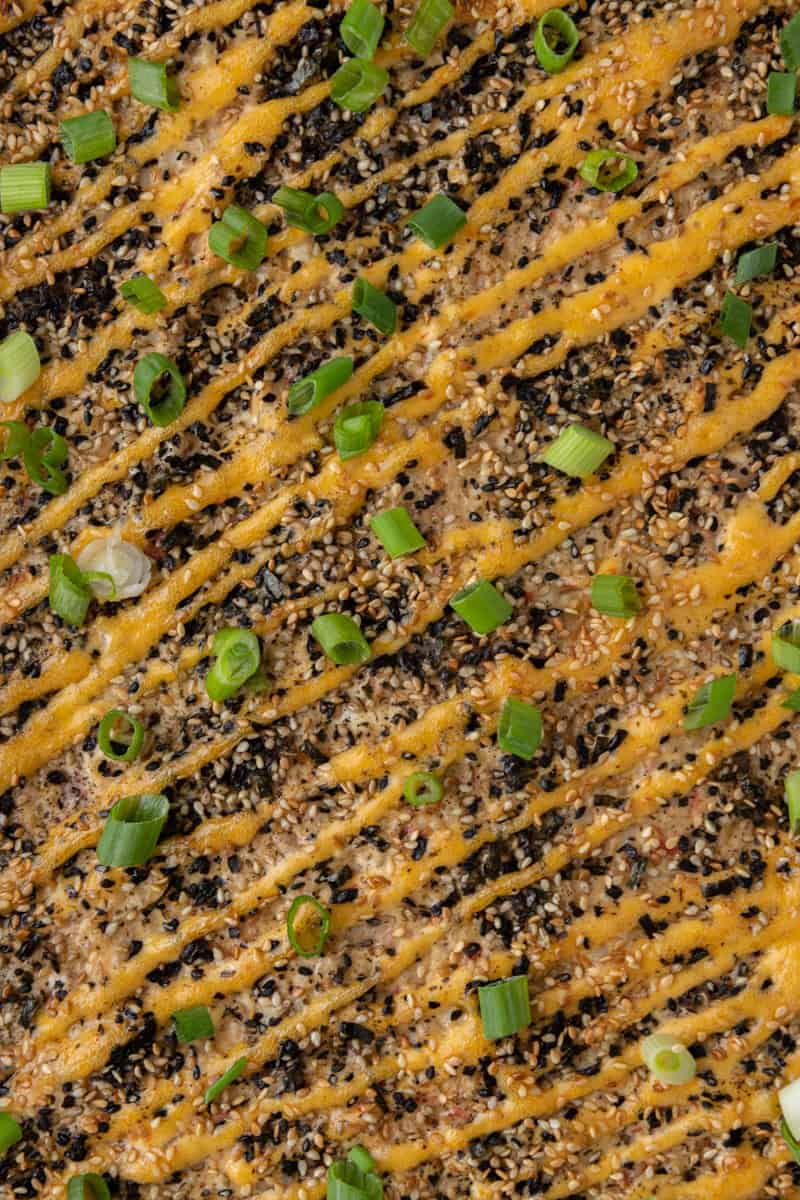 close up shot of the sushi bake recipe