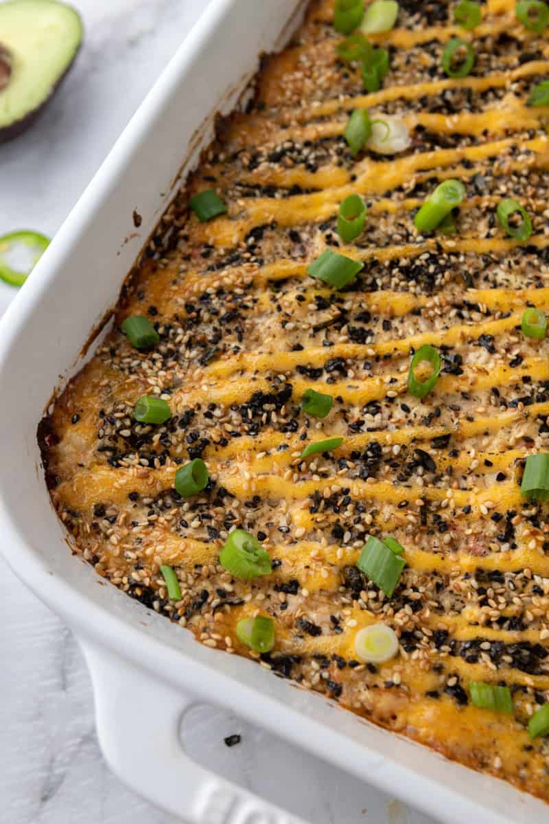 over head shot of sushi bake recipe