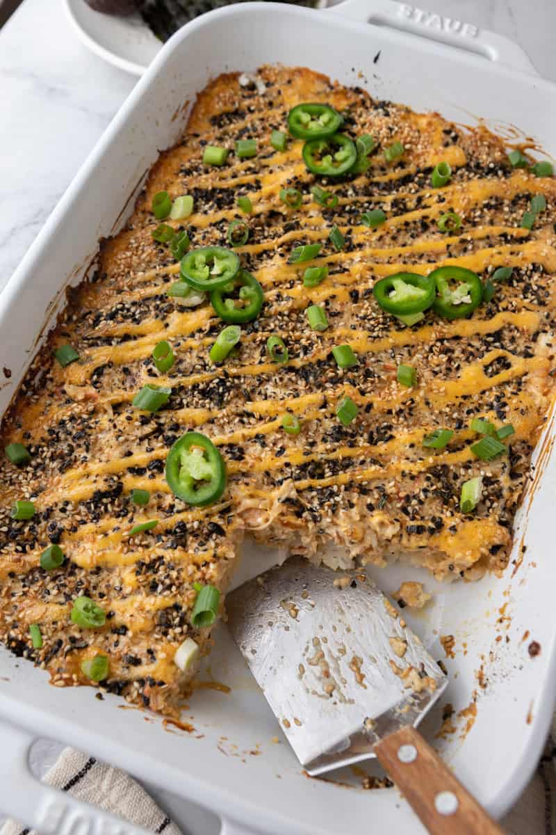 sushi bake in a baking dish