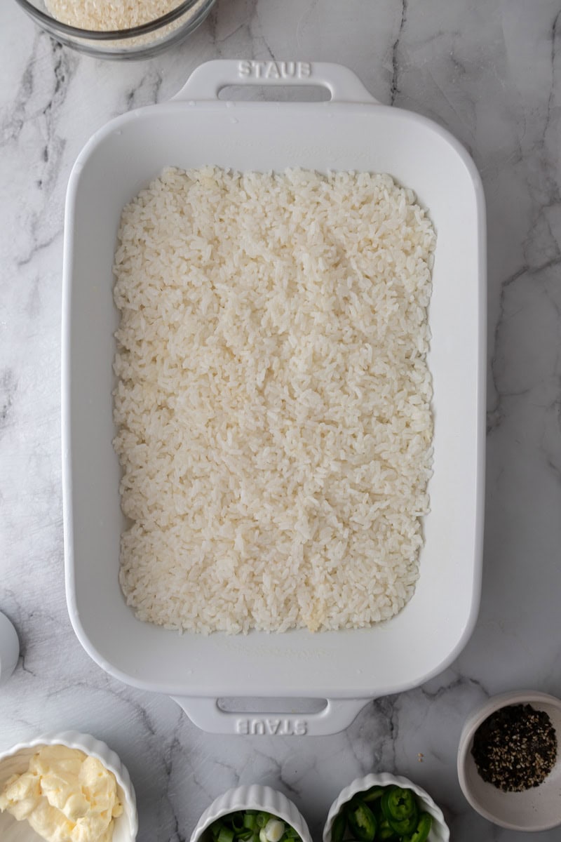 rice in a baking dish