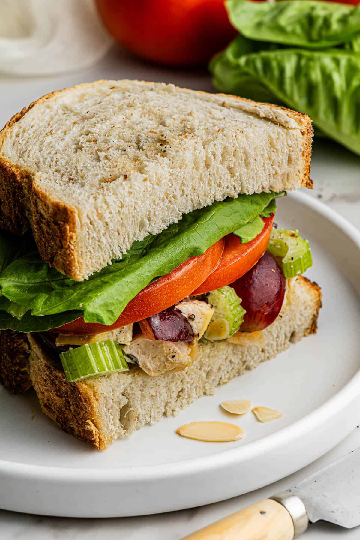 Copycat Panera Napa Almond Chicken Salad Recipe assembled on a plate