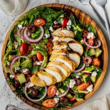 Copycat Panera Bread Greek Chicken Salad recipe overhead shot