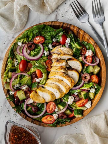 Copycat Panera Bread Greek Chicken Salad recipe overhead shot