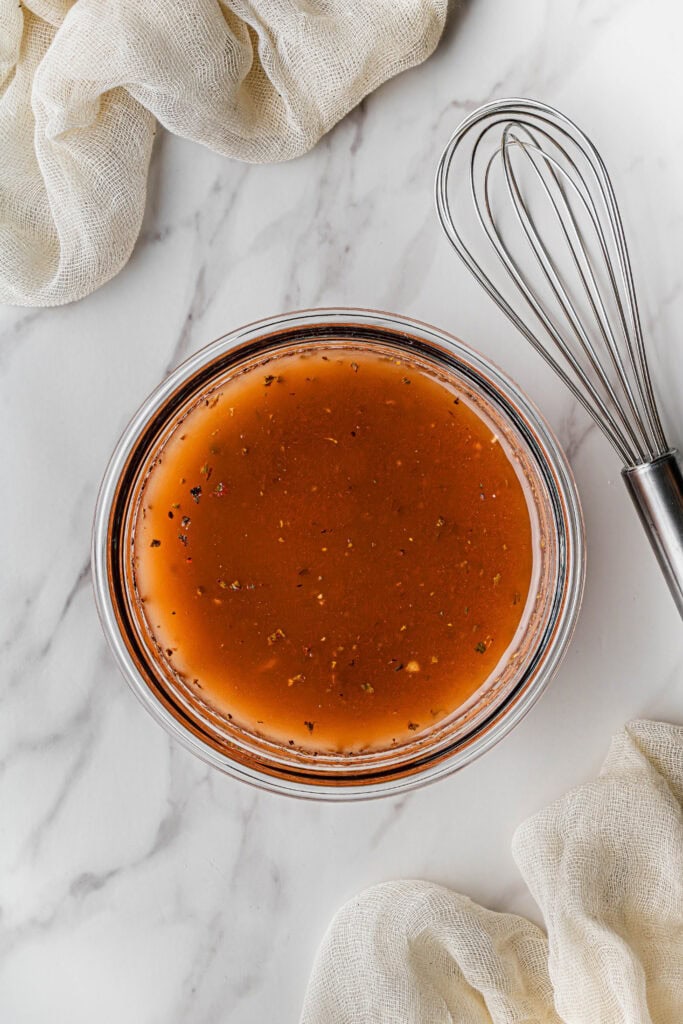 mixed dressing ingredients in a bowl