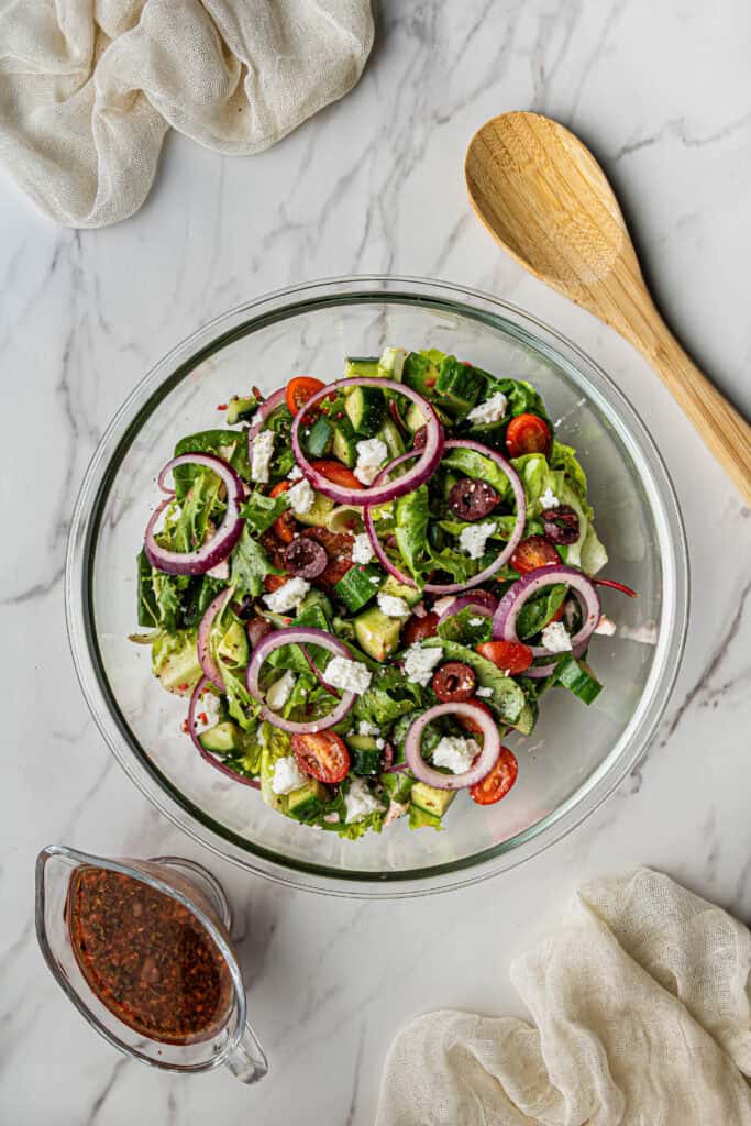 mixed salad ingredients in a bowl