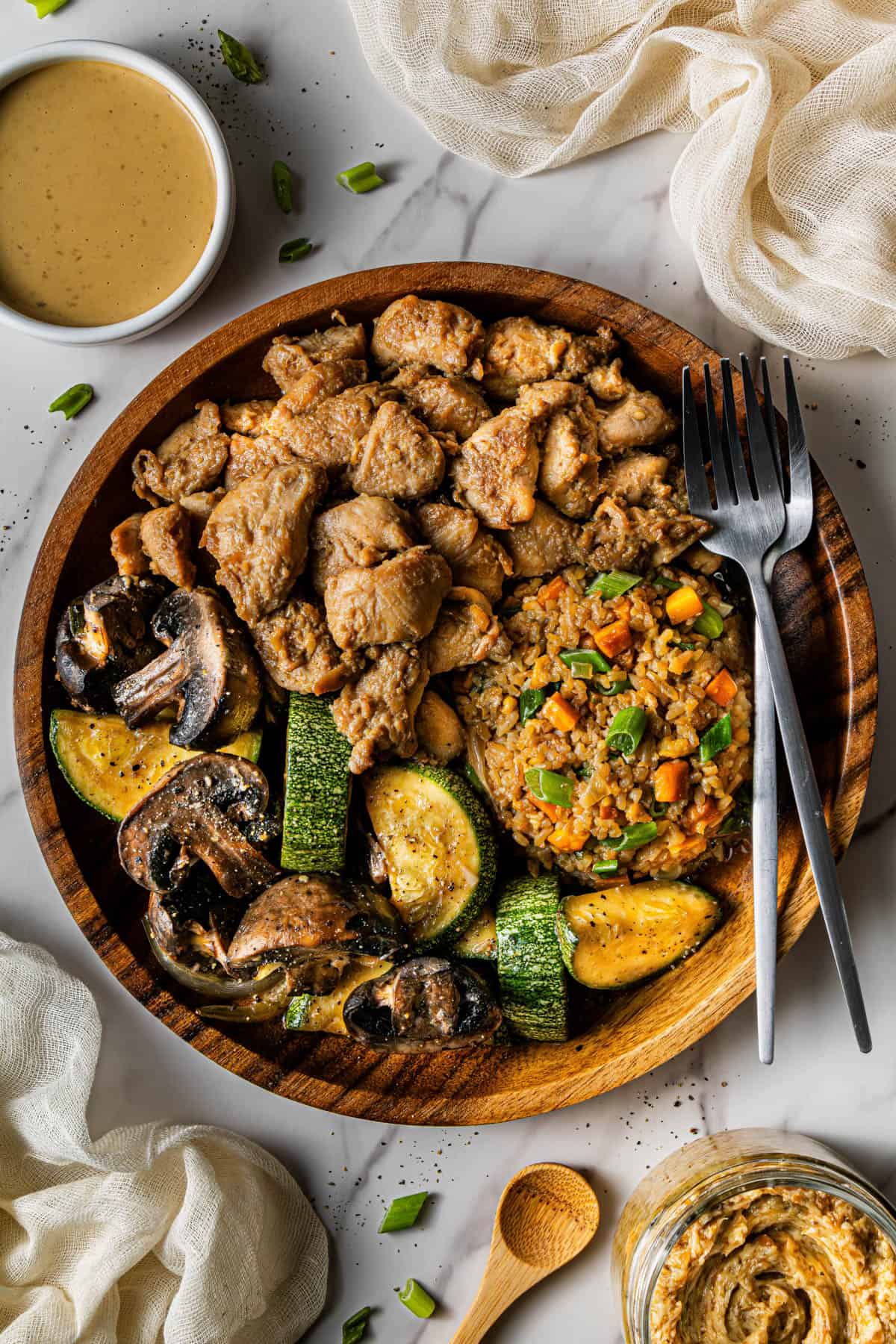 Copycat Benihana Chicken recipe with other food on one plate