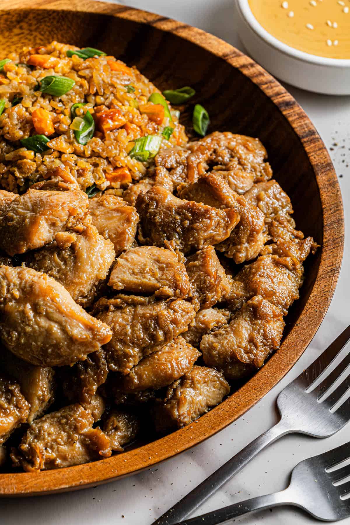 Copycat Benihana Chicken recipe with other food on one plate