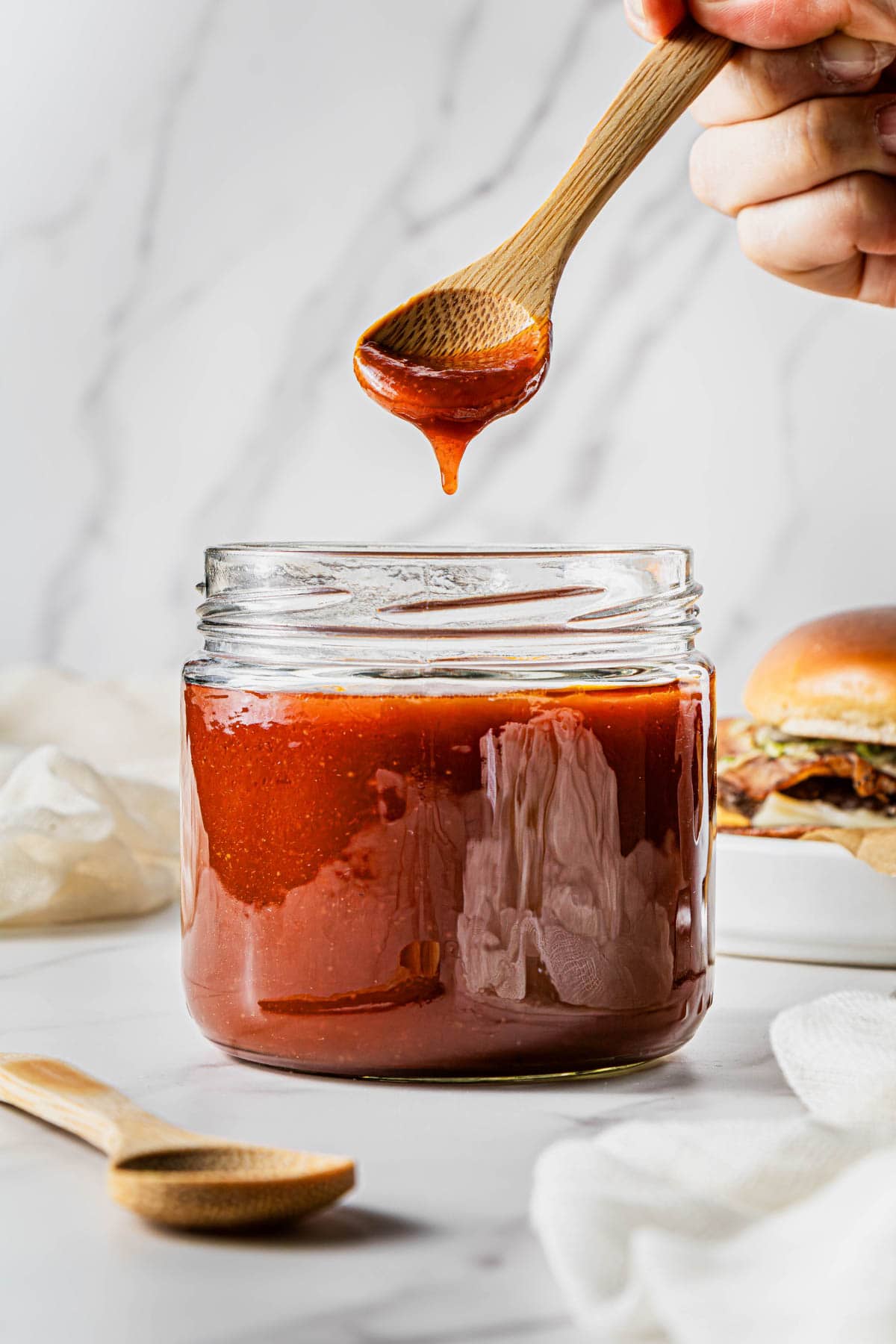 Arby's Red Ranch Sauce Copycat recipe in a jar with a spoon