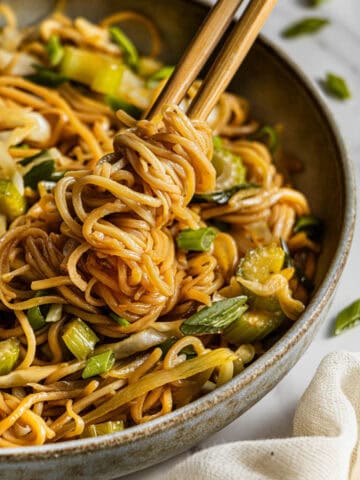 Copycat Panda Express Chow Mein Recipe in a pan
