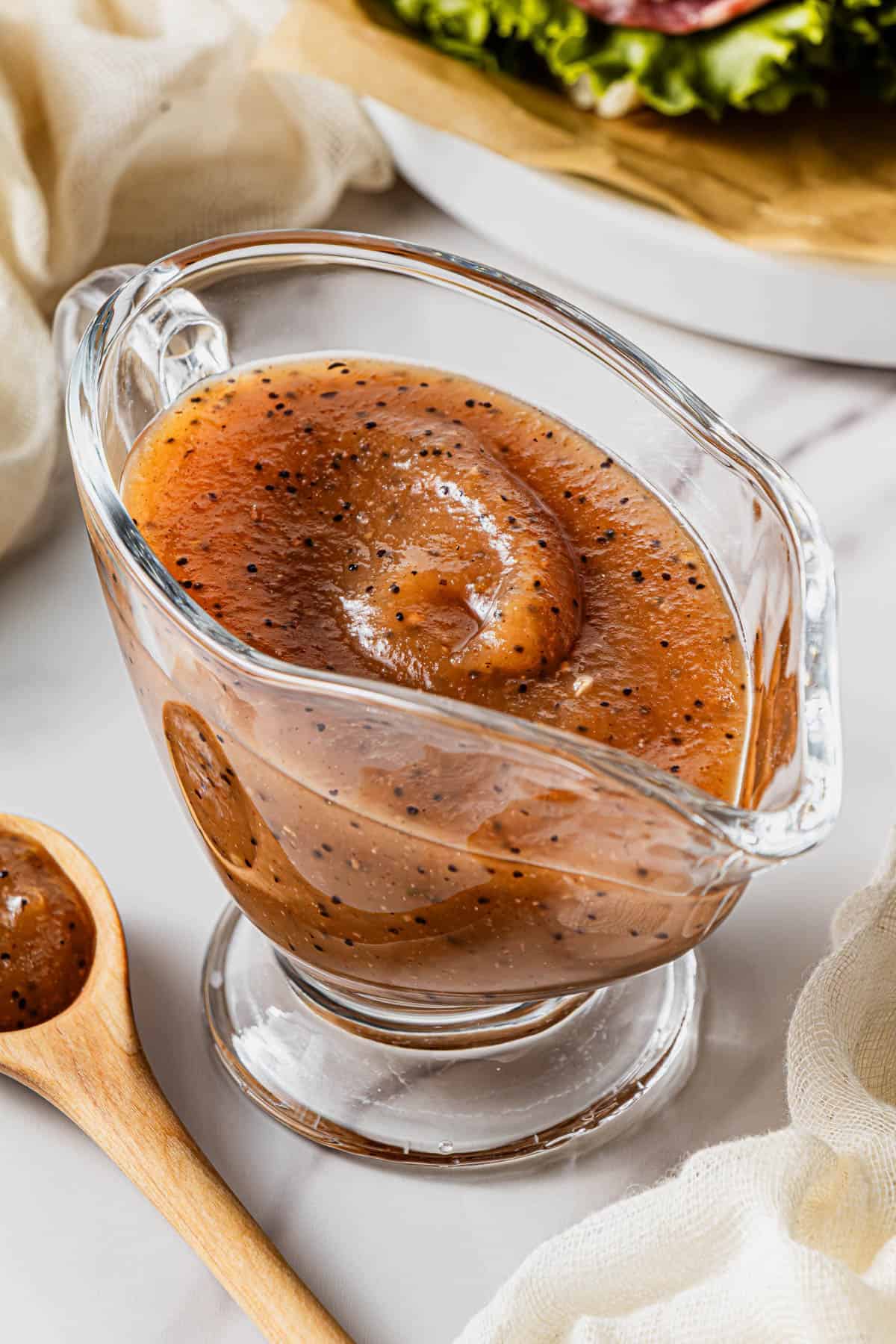 Subway copycat Sweet Onion Sauce Recipe in a pouring cup