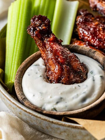 Hooters Daytona Wings Recipe Copycat going into ranch dip