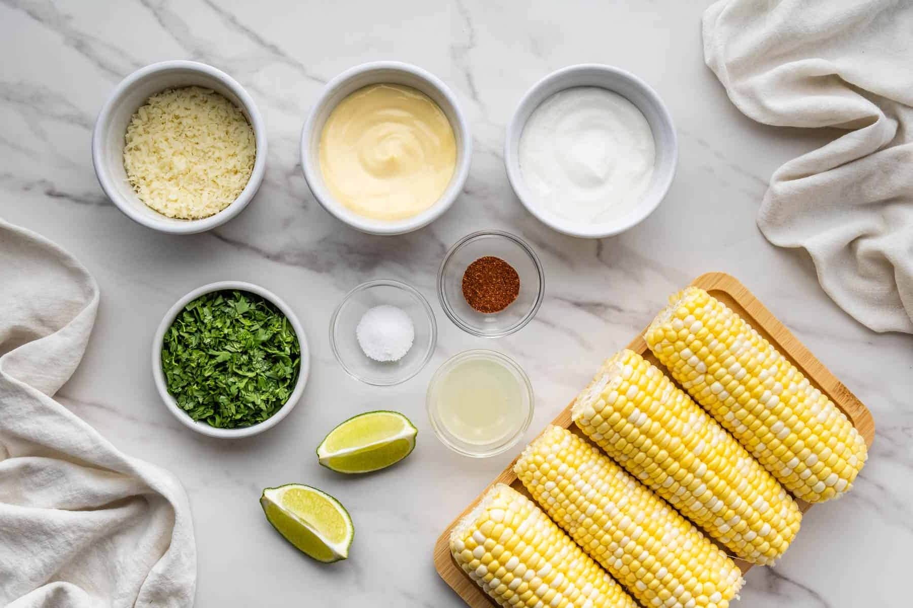 chili's street corn recipe ingredients in individual bowls