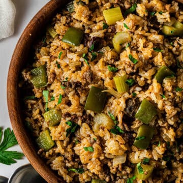 Popeye’s Cajun Rice recipe copycat served in bowl with ground beef and Cajun seasoning